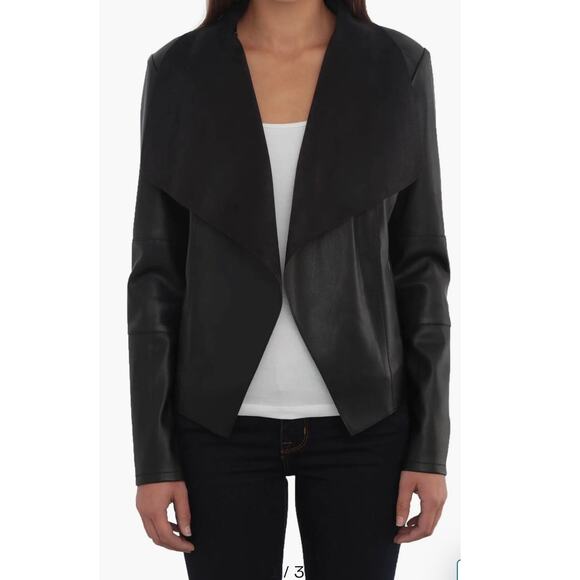 Bagatelle Black Drape Faux Leather Suede Jacket Women Small Streetwear Edgy Chic - Picture 1 of 8